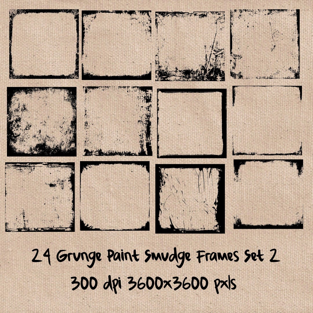 Grunge Paint Smudge Frames, 24 Digital Transparent Grungy Overlays ...