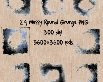 Bundle 24 Grunge Messy Round Overlays Distressed Frame Clipart Transparent Grungy Overlay PNG Download