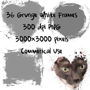 36 transparante witte grunge-overlay, clipart fotolijstjes, grungy textuur, png-download, vlek met verfspatten digitaal ontwerp, commercieel gebruik