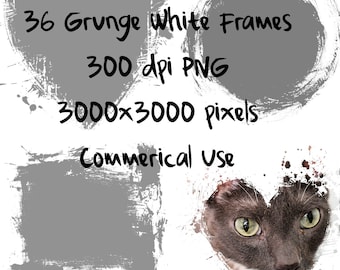 36 White Grunge Transparent Overlay, Photo Frame Clipart, Grungy Texture, PNG Download, Paint Splatter Smudge Digital Design, Commercial Use