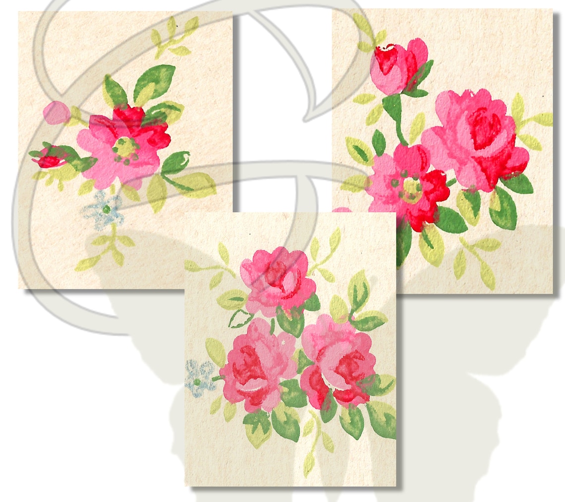 Printable Wall Decor Flower Art Digital Hot Pink Rose Set Of Etsy