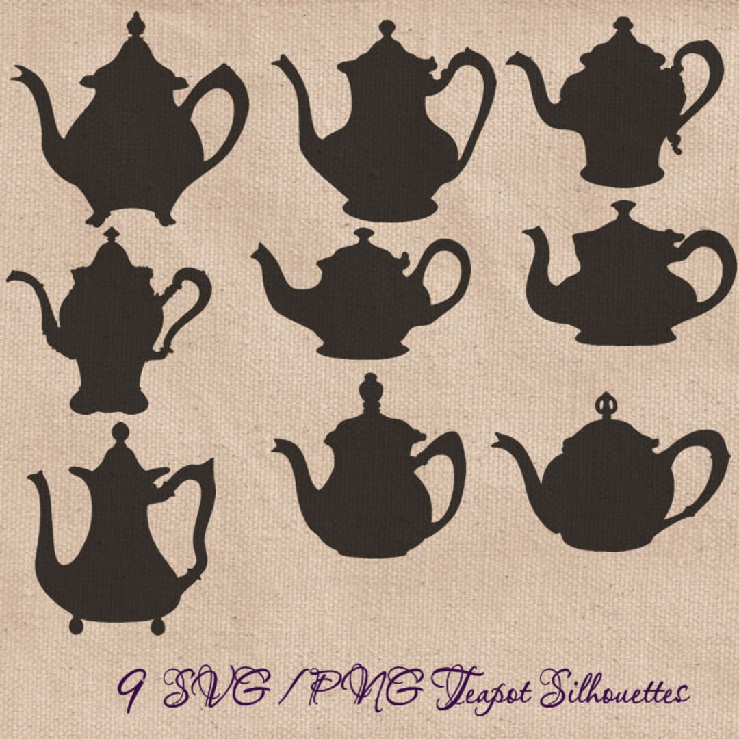 SVG Fancy Teapot Clipart Bundle Cut File Digital Black Etsy