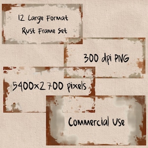 12 Grande formato cornice ruggine PNG marrone rosso grunge digitale effetto sovrapposizione graffiato texture arrugginita fotografia grungy trasparente uso commerciale