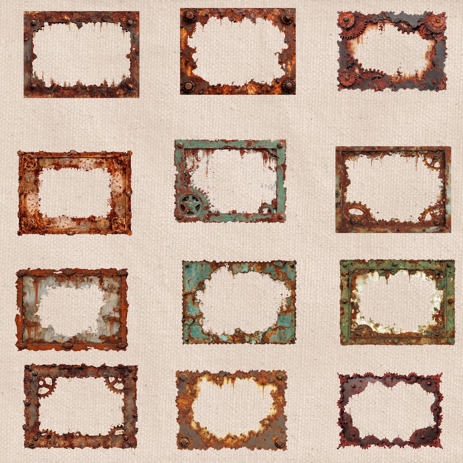 36 Steampunk Grungy Red Rust Frame Overlay, Industrial Textures, Old ...