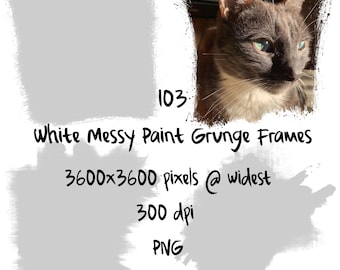 103 White Grunge Frames Transparent Overlay, Photo Border, Grungy Texture, PNG Download, Paint Brush Stroke Digital Design, Commercial Use