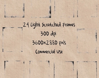 24 Light Scratched Texture Overlays Frames, Distressed Crack Grunge, Black PNG Grungy Pattern, Old Aged Overlay, Commercial Use