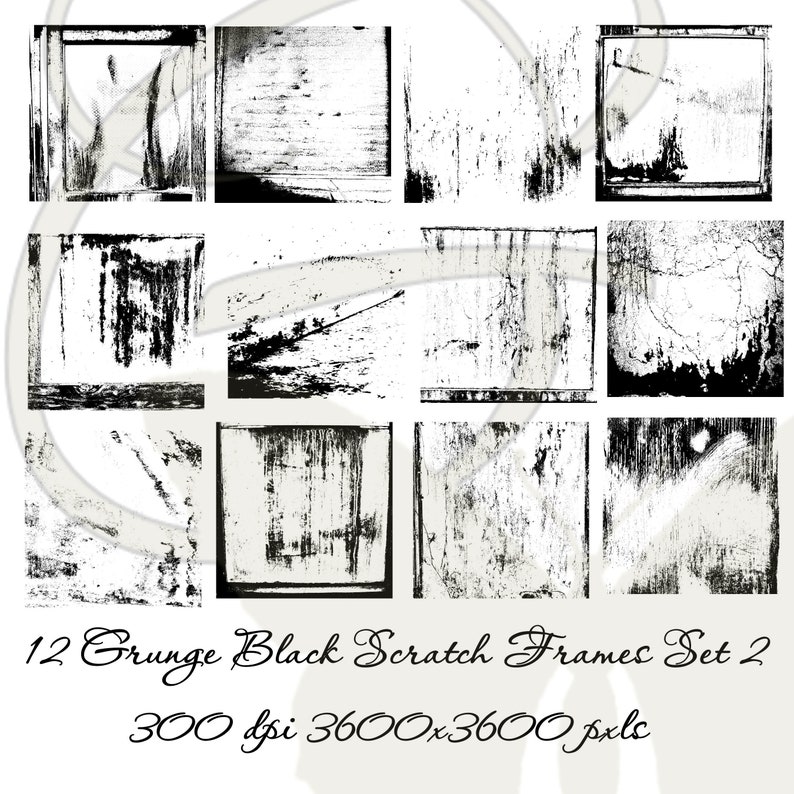 Digital Grunge Black Frame Transparent Overlay Photo Effect Old Abstract Photography Art PNG Download Set 2