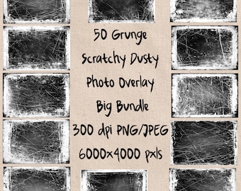 50 Grunge Texture Photo Overlays: Distressed Scratchy PNG (Commercial Use)