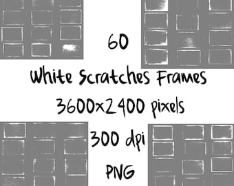 60 White Scratched Grunge Frames Transparent Overlay, Photo Borders, Grungy Texture, Grunge Frame Overlays Digital Design, Commercial Use