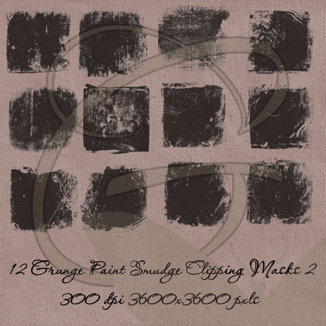 Grunge Paint Smudge Texture Overlays: Black PNG Clipping Masks (digital ...