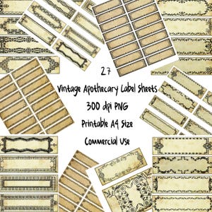 Vintage-Look Apothecary Labels, Halloween Vintage Potion Label Bundle, Digital Package, Blank Old Labels, Collage Sheet Scrapbooking