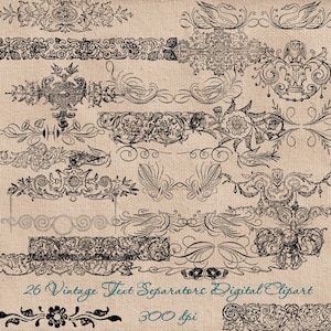 26 séparateurs de texte, bordure fantaisie, lot de motifs vintage, motif décoratif, collection d'illustrations, bordure transparente, clipart bordure