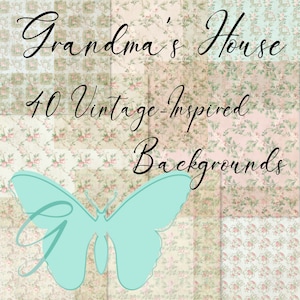Oma Haus Tapete Blumenküche Muster Digital Scrapbooking Distressed Alt Printable 40 Papiere Bundle 12x12 Overlay Hintergründe