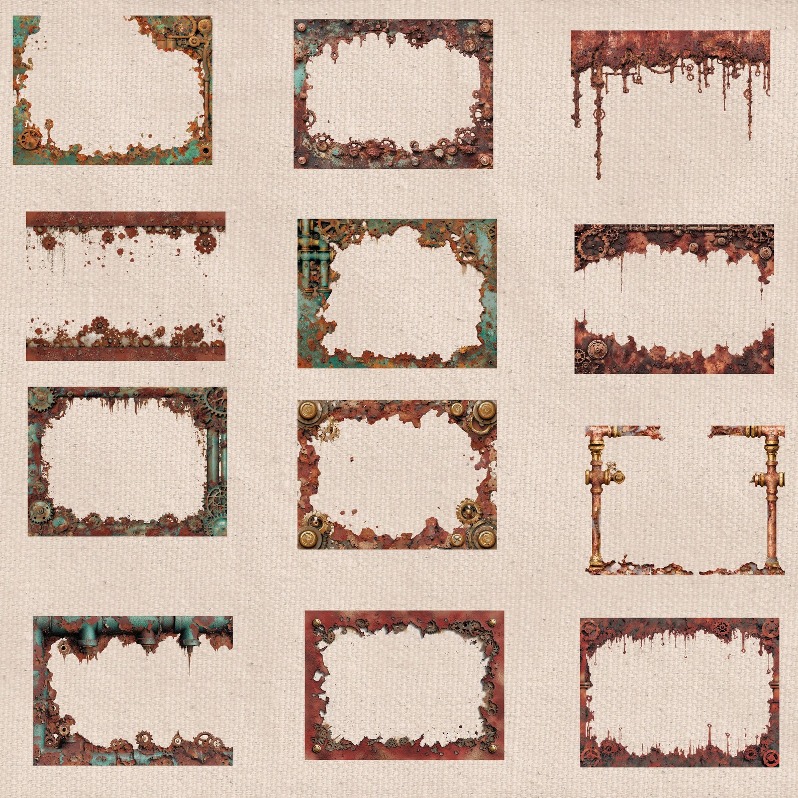 36 Steampunk Grungy Red Rust Frame Overlay, Industrial Textures, Old ...