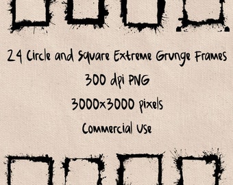24 Bundle Grunge Extreme Black Paint Smudge Distressed Frame Clipart Transparent Grungy Overlay Photo Effect Digital PNG