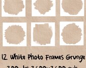 12 White Grunge Frames Photo Overlays PNG, Grungy Texture, Digital Design, Commercial Use