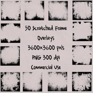 50 Grunge Scratched Frame, Grungy Overlays, Digital Frame Overlay, Grunge PNG Frames, Distressed Designs, Big Bundle Grunge