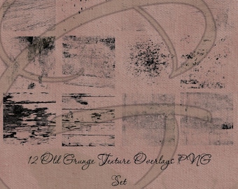 Old Wood, Scratched Grunge Texture Overlays, 12 Distressed PNG Overlay Designs