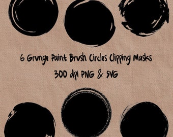 6 Brush Stroke Circle Designs, Grunge Texture, Transparent Overlay, Photo Grungy Effect, Photography, Black PNG Download, SVG Files
