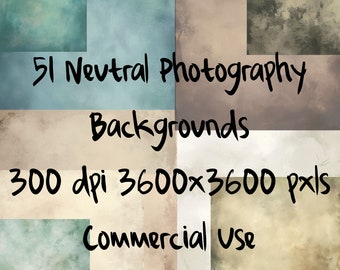 May include: 51 Neutral Photography Backgrounds, 300 dpi, 3600x3600 pixels, Commercial Use. A collage of textured backgrounds in shades of blue, brown, and beige.