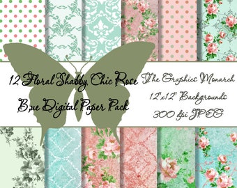 Romantic Floral Pink Shabby Chic Wedding Scrapbook Backgrounds Distressed Rose