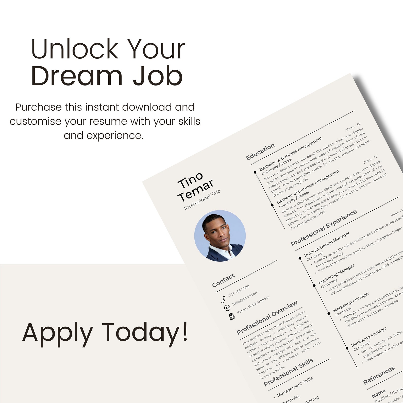 Simple Resimae Simple Resume Template Professional Resume Template With Photo ATS ...