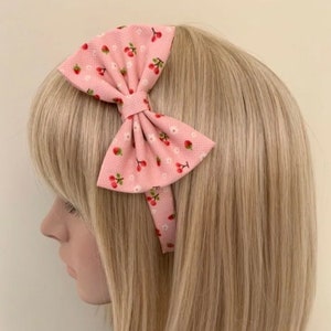 Pastel Pink Cherry Print Bow Headband Vintage Retro Girls Women’s Rockabilly Retro Punk Gothic