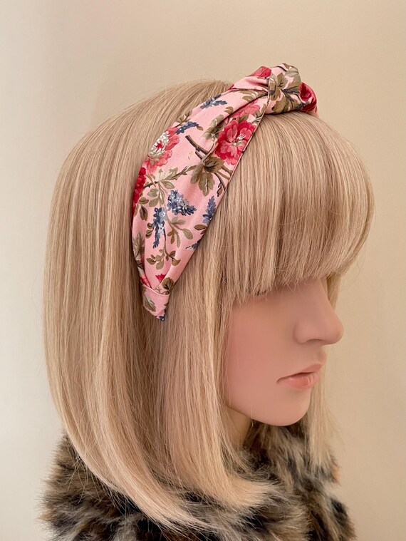 Pink Floral Headband, Top Knot Headband, Knotted Headband  display picture 3