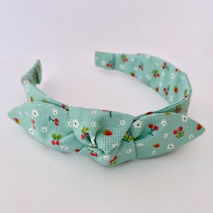 Mint Green Cherry Print Knot Bow Headband Vintage Retro Girls Women’s Rockabilly Retro Punk Gothic