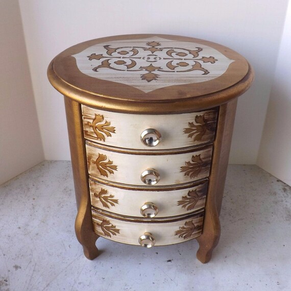 Vintage Florentine Jewelry Box Music Box Large 4 Drawers Round Etsy