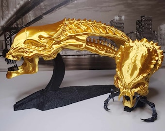 Figura modelo de calavera alienígena depredador y xenomorfo, modelos grandes impresos en 3D