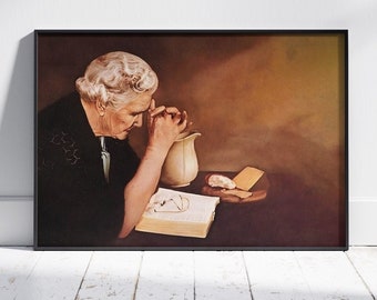 Grace, Eric Enstrom Print: Woman Praying Over Bread, Christian Wall Art