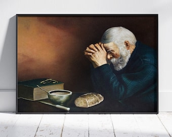 Grace: Man Praying Over Bread Canvas Wall Art, Eric Enstrom