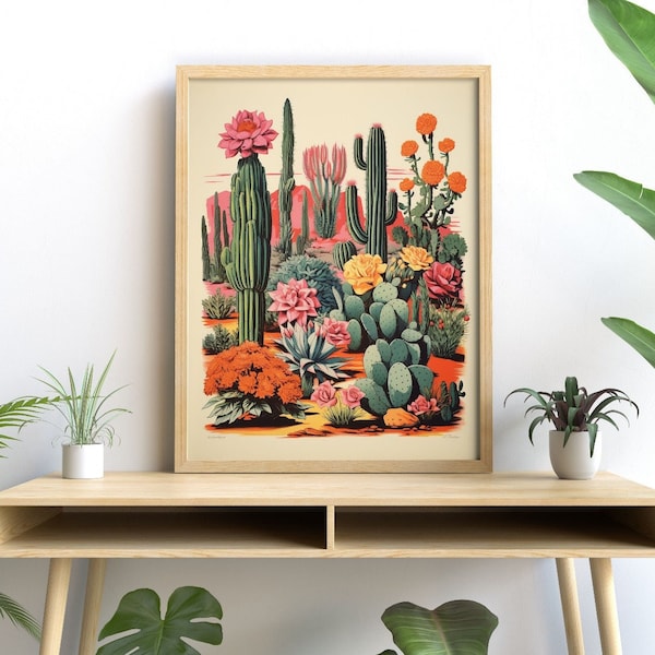 Vintage Mexican Cactus Art Print: Botanical Wall Decor