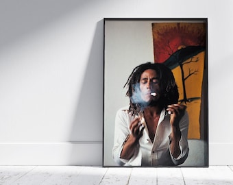 Framed Bob Marley Smoke, Smoking Photo, Vintage Bob Marley Print, Classic Wall Decor, Large Canvas, Bob Marley Print