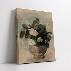 Vintage Flower Oil Print Wall Art, Botanical Wall Art, Vintage Life Flower Wall Art, Large Canvas Framed, Living Room, Botanical Wall Decor