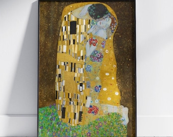 Klimt Canvas Print | The Kiss Wall Art, Gold Art Nouveau Living Room Decor