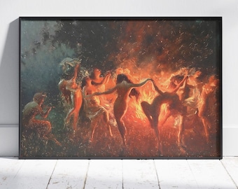 Fire Dance Painting: Witches and Nymphs Vintage Wall Art