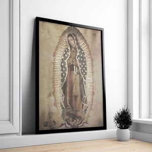 Réplica de la Virgen María de Guadalupe original. Láminas de arte religioso que brillan, regalo del día de la madre, Virgen de Guadalupe