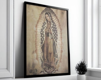 Replica of Original of Our Lady of Guadalupe Virgin Mary. Religious Art Prints that glow, Mother&#39;s Day Gift, Virgen de Guadalupe