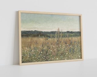 Vintage Wildflower Field Canvas Wall Art: Botanical Print