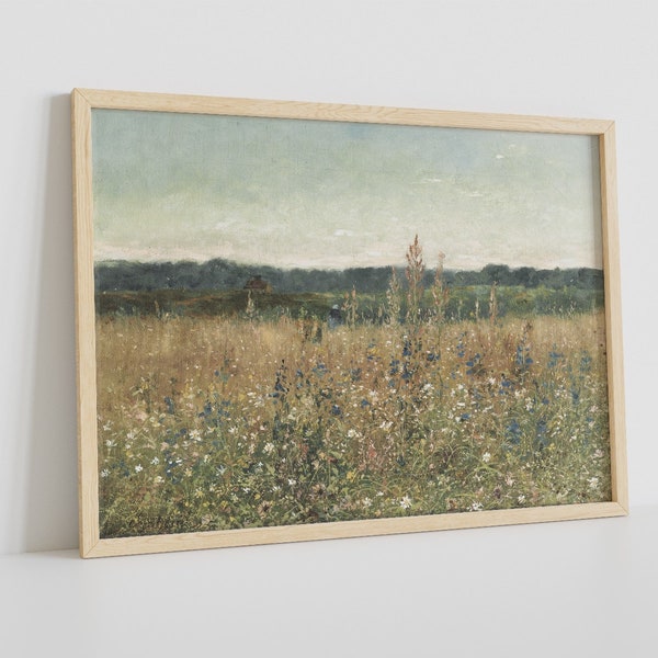 Vintage Wildflower Field Canvas Wall Art: Botanical Print