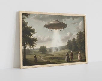 Victorian Landscape UFO Art Print: Funny Alien Abduction Canvas