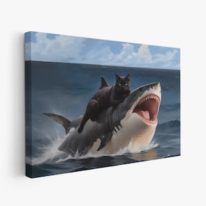 Funny Cat Riding Shark Art: Weird Renaissance Meme Poster - Etsy