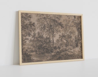 Vintage Wooded Landscape Print: Framed Canvas Wall Art