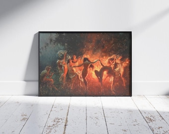 Nymphs Dancing Framed Canvas Art: Vintage Fire Dance Painting
