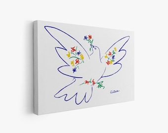 Picasso Dove Line Art Print: Minimalist Blue Bird on Canvas, Ready to Hang