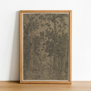 Antique Textile Sketch Art, Vintage Moody, Vintage Landscape Sketch Drawing, Vintage Wall Art, Vintage Gift, Textile Print
