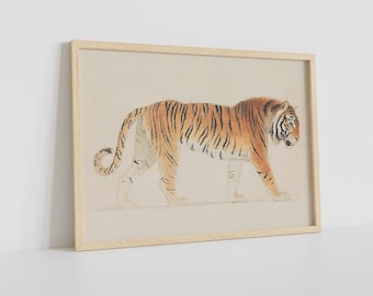 Vintage Tiger Print: Handmade Natural Cotton Canvas Wall Art
