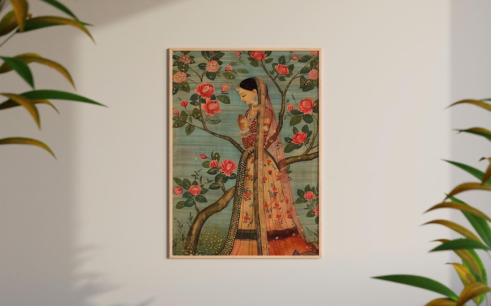 Pintura de mujer india de inspiración mogol: arte mural tradicional